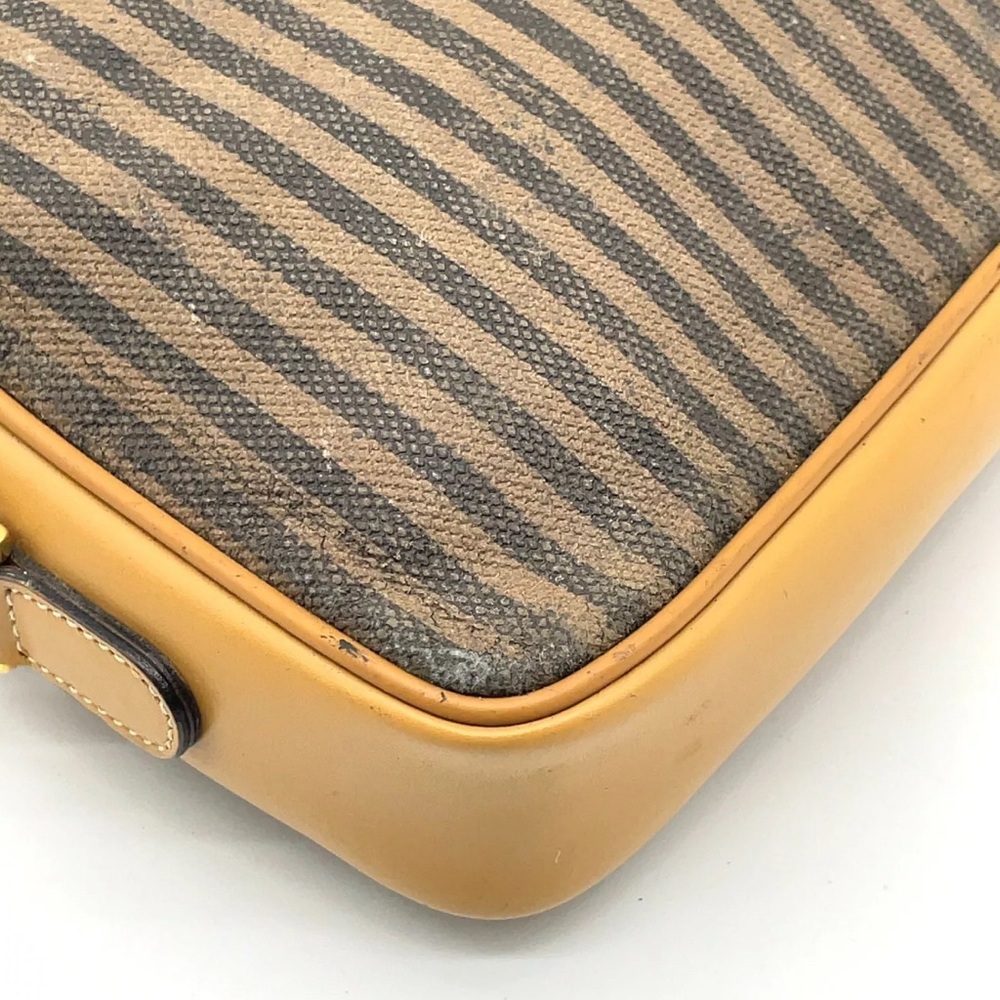 Auth Fendi Pequin Striped Canvas × Leather Beige Shoulder Bag - Picture 6 of 16